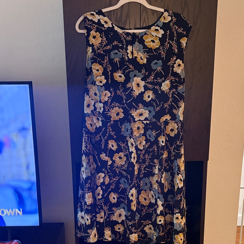 Ralph Lauren Navy Midi Dress with Cream & Light Blue Floral Print
